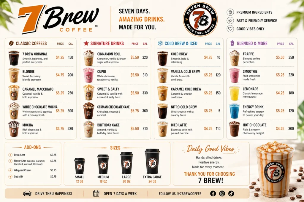 7brew menu card with price